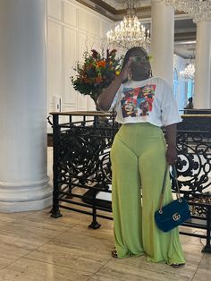 Deana – Rych Auntie Vibezz Green Pants Outfit Wide Leg, Slinky Pants Outfit, Outfits With Lime Green Shoes, Houston Vacation Outfits, Green Pants Outfit Black Women, Green Outfit Black Woman, Wide Leg Pants Outfit Spring, Stretchy Pants Outfit, Soft Pants Outfit