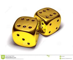 two golden dices on a white background