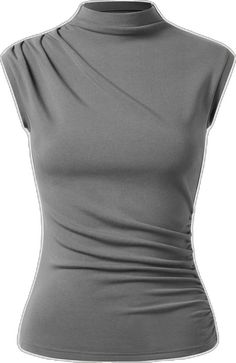 Modern Fitted Top With Asymmetrical Neckline, Fitted Top With Asymmetrical Neckline For Workwear, Fitted Ruched Tops For Layering, Modern Fitted Top With Asymmetrical Hem, Fitted Gray Asymmetrical Top, Fitted Asymmetrical Top, Gray Fitted Asymmetrical Top, Fitted Asymmetrical Gray Top, Elegant Ruched Tops For Layering