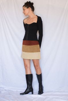 Y2K Tricolour Suede Mini Skirt  Fully lined  High waist  Back zip  The best earth tones colours Amazing quality and fit  LOVE  Very good condition , especially for suede fabric  Fits : S (model wearing XS) (marked size 8) Material : 100% Real Leather Brown Fitted Mini Skirt For Fall, Fitted Brown Mini Skirt For Fall, Brown Patchwork Skirt For Fall, Fall Patchwork Brown Skirt, Color Block Fitted Mini Skirt, Fitted Color Block Mini Skirt, Earth Tone Color, Womens Skirts, Suede Mini Skirt