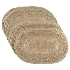 three pieces of jute rugs on a white background