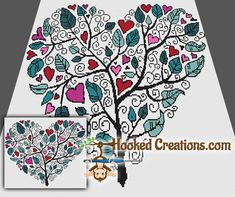 a heart shaped tree with hearts on it's branches and the words hooked creations com