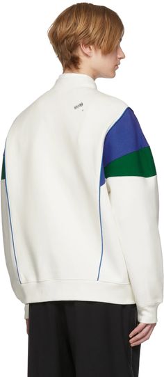 ADER error: SSENSE Exclusive White & Blue ASCC Colorblock Sleeve Sweatshirt | SSENSE Menswear Details, Ader Error, Jersey Sweatshirt, Athleisure Fashion, Vibe Clothes, Accessories For Men, Fashion Details, Sweatshirt Hoodie, Luxury Streetwear