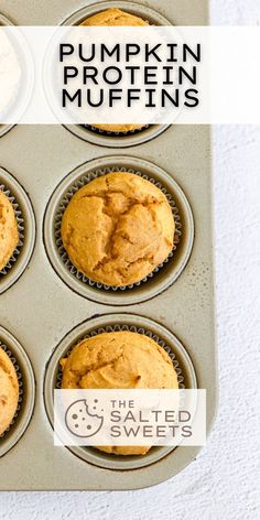 pumpkin protein muffins in a muffin tin