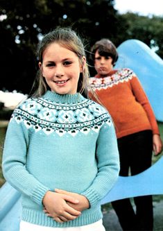 "Knitting Pattern digital download Lovely retro child's fair isle yoke jersey/sweater with crew neck using DK/8ply/double knit yarn. Sizes: 24-30\" chest Needles: 10 (UK) | 8 (UK) | 8 (UK) circular | 1 set of 4 double ended size 10 (UK) Gauge: 5 1/2 sts and 7 1/2 rows to 1 inch over st-st on 8 (UK) needles Check your tension and use size needles to achieve correct tension/gauge.  THIS PATTERN IS IN ENGLISH ONLY Please Note: This is not the original pattern or a finished item, it is a scanned copy of the original pattern in PDF format, to download and print." Fairisle Patterns, Jersey Sweater, Knit Art, Pdf Knitting Pattern, Yarn Sizes, Knitting Girls, Double Knit, Girls Sweaters, Double Knitting