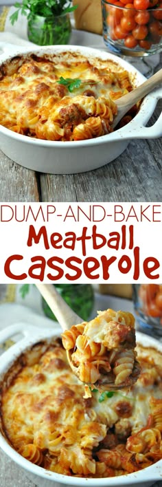 dump and bake meatball casserole in a white dish