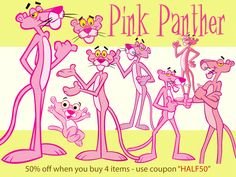 an advertisement for pink panther featuring cartoon characters