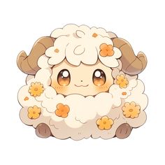 a cartoon sheep with flowers on its head