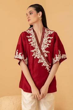 Buy Divi by sonal khandelwal Chanderi Thread Embroidered Top And Palazzo Set Online | Aza Fashions Bollywood Style Top With Traditional Drape And Dupatta, Traditional Bollywood Tops With Dupatta, Bollywood Style Traditional Drape Top With Dupatta, Bollywood Silk Tops With Dupatta, Embroidered Tops For Eid, Bollywood Style V-neck Top With Resham Embroidery, Embroidered V-neck Top For Navratri, Embroidered V-neck Designer Wear Tops, Embroidered Tops For Eid Festive Occasion