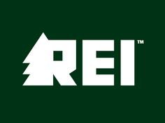 the rei logo is shown on a dark green background, with white arrows pointing in different directions