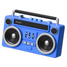 a blue radio with two speakers on it