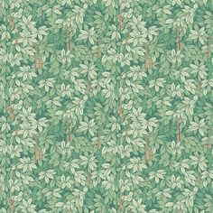 a green wallpaper with lots of leaves and branches on the bottom half of it