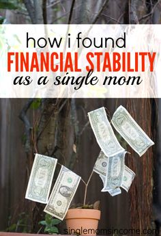 a potted plant with money hanging from it and the words how i found financial stability as a single mom