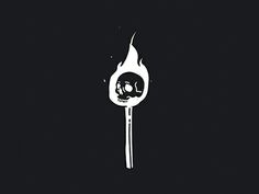 a black and white drawing of a skull on a fork