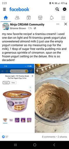 the facebook page shows an image of a bowl of ice cream