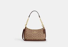 Teri Shoulder Bag In Signature Canvas | COACH OUTLET Coach Teri Shoulder Bag, Sling Bag Mini, Designer Shoulder Bag, Sustainable Bag, Bag With Chain, Shoulder Bag Brown, Halloween Bags, Coach Outlet, Signature Canvas