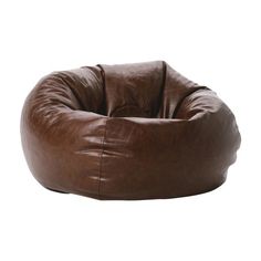 a brown bean bag chair sitting on top of a white floor