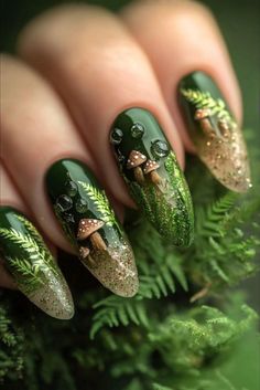 Fall Nail Art Designs, Green Nail Designs, Nail Designs Spring, Fall Nail Designs, Nail Art Inspiration, Valentines Nails, Green Nails