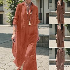 Lasaky - Womens Casual Loose Fit Cotton Vest Dress with Mandarin Collar and Long Sleeves Long Sleeve Solid Color Maxi Dress For Beach, Beach Maxi Dress With Pockets And Long Sleeves, Long Sleeve Maxi Dress With Pockets For Vacation, Solid Color Fall Beach Maxi Dress, Olive Green Midi Dress, Stylish Midi Dress, Irregular Skirt, Chic Maxi Dresses, Fitted Dress Shirts