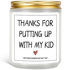 PRICES MAY VARY. 【Perfect Gifts for Teachers】Show your gratitude to your favorite teacher. This "Thanks for putting up with my kid" candle is made for loving teachers. Best gifts for teachers, tutor, instructor, professor, counselor, babysitter, caregiver, preschool teacher, daycare provider, nanny, mom, mother in law, neighbor etc. 【Lavender Fragrance】The premium lavender scent creates a calming and relaxing atmosphere, which can help her relieve stress from tight work, relieve emotions, and cr Thankful Gifts For Teachers Thanksgiving, Daycare Teacher Gifts, Teachers Thanksgiving, Kids Candles, Daycare Teacher, Essential Oil Plants, Lavender Fragrance, Homemade Products, Love Teacher