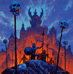 an image of a fantasy scene with skulls on the ground