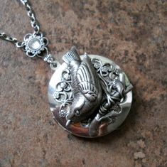 Bird Locket, Enchanted Necklace, Locket Design, Silver Bird, Silver Locket, Celestial Necklace, Bird Theme, Friend Necklaces, Silver Lockets