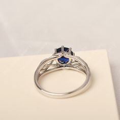 All HANDMADE ITEMS SHIP IN APPROX 8 DAYS Main Stone: Lab created sapphire Main Stone Size: cushion cut 7 mm x 7 mm Main Stone Weight: 1.61 carat Side Stone: None Height From The Ring Setting Bottom(to gemstone top): about 5.48 mm Width of Ring band Measure: gradually varied,about 2.05 to 6.10 mm Material: 925 Sterling Silver/14K White Gold/14K Yellow Gold/14k Rose Gold Engraved: Available For FreeNo more than 13 letters) Customized:Of course! Tell me what you want Includes With Order: All of my Silver Lab-created Sapphire Ring With Halo Design, Round Lab-created Sapphire Jewelry For Promise, Sapphire Diamond Ring For Promise, Round Sapphire Promise Ring, Sapphire Jewelry With Halo Setting In Round Shape, Lab-created Sapphire Birthstone Ring For Promise, Anniversary Jewelry With Round Lab-created Sapphire, Round Lab-created Sapphire Jewelry For Anniversary, Round Lab-created Sapphire Birthstone Jewelry