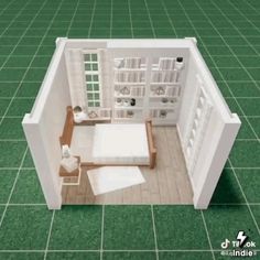 an overhead view of a small white room