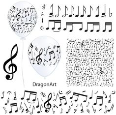 balloons with musical notes and trebles are on the white background for design purposes