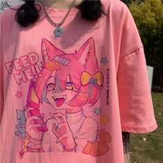 Fox Anime, Harajuku Anime, Punk Aesthetic, Korean Japanese, Japanese Harajuku, Cute Pastel, E Girl, Japanese Streetwear, Cheap T Shirts