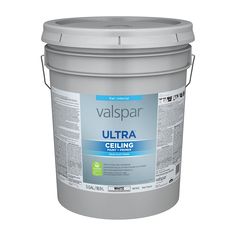 a bucket of varspar signature white ceiling paint on a white background with the words signature written below it