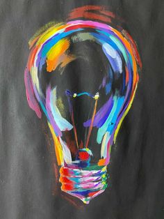 a painting of a light bulb on a black background