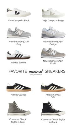 Selection of favorite minimal sneakers #minimalist #minimalstyle #minimalfashion #minimalchic #minimalstreetstyle #minimalsneakers #sneakers #sneakersaddict #sneakershoes #sneakerslover #sneakerswomen #highstreet #highstreetstyle #ltkstyletip #ltkshoecrush #adidasamba #newbalance574 #adidasgazelle Types Of Sneakers Chart, Newbalance Outfits 574, Old Money Sneakers, Minimal Sneakers, Capsule Wardrobe Jewelry, Basic Sneakers, Casual Shoes Women Sneakers, Trendy Shoes Sneakers, Work Shoes Women