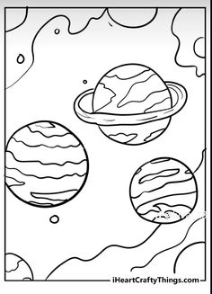 the solar system coloring page with planets and stars in black and white, for kids to color