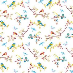 a white background with colorful birds and flowers