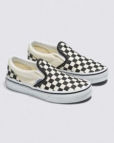 Vans | Kids Classic Checkerboard Slip-On Black/White Shoes Retro Rubber Sole Skate Shoes For Spring, Retro Skate Shoes With Rubber Sole For Spring, Spring Retro Skate Shoes With Rubber Sole, Non-slip Slip-on Skate Shoes For Streetwear, Casual Non-slip Sneakers For Skateboarding, Black Canvas Shoes With Rubber Waffle Outsoles, Retro Skate Shoes With White Sole For Spring, Retro Round Toe Skate Shoes, Slip-on Skate Shoes With Rubber Sole And Round Toe