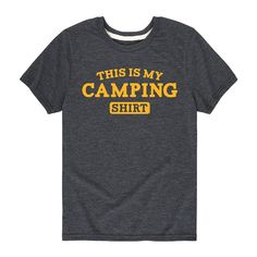 He'll love the look of this fun boys' This Is My Camping Shirt Graphic Tee. He'll love the look of this fun boys' This Is My Camping Shirt Graphic Tee. Crewneck Short sleevesFABRIC & CARE Cotton, polyester Machine wash Imported Size: Small. Color: Dark Grey. Gender: male. Age Group: kids. Material: Cotton Blend. Kids Camping, Camping Shirt, Boys T Shirts, Casual Wardrobe, Mens Tees, Men Short Sleeve, Mens Tank Tops, Dark Grey, Graphic Tee