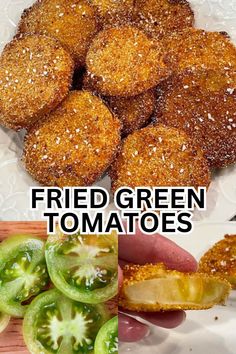 fried green tomatoes and sliced jalapenos on a white plate with text overlay