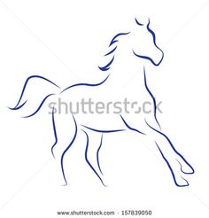 a running horse silhouette on white background, with blue lines in the shape of a horse's head