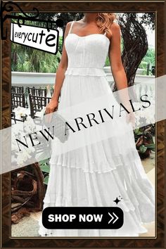 Sleeveless Suspender Sexy Solid Color Dress P14854 Flirty Sleeveless White Maxi Dress, Solid Color Dress, Color Dress, U Neck, Casual Party, Neck Pattern, Women's Fashion Dresses, Fashion Dresses, Solid Color