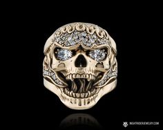 NightRider Jewelry Custom Made "Fireskull" Skull Ring | In Gold with Diamonds Gold And Diamond Rings, Skull Wedding Ring, Skull Wedding, Horseshoe Pendant, Horseshoe Necklace, Gold Skull, Biker Rings, Skull Fashion, Gold And Silver Rings