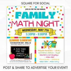 a flyer for a family math night