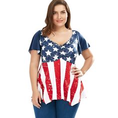 Ruched Plus Size Patriotic Tunic American Flag Top - Colormix - 3823683614 - Original Design-Women's Clothing  #OriginalDesignWomensClothing #Original #DesignWomen's #Clothing Vintage Americana Outfits, Americana Outfits, Cheap Fashion Outfits, Cheap Tank Tops, Patriotic Fashion, Asymmetrical Blouse, Vintage Americana, Womens Tops Summer, Plus Size T Shirts