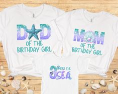 Looking for matching family shirts for a mermaid themed third birthday party. These cute shirts are perfect for a beach birthday party for a little girl turning 3. Under the sea Birthday Family Matching shirts, Third birthday shirt, 3rd Birthday Party, Mermaid Birthday t-shirt, Beach birthday shirt ⭐️HOW TO ORDER⭐️ Select your quantity of shirts in the specific colour/size and click "ADD TO BASKET"   Repeat as needed by returning to the listing button to add more shirts. Proceed to Checkout  Pri Mermaid Party Shirts For Family, Ocean Theme Birthday Shirt, Under The Sea Birthday Shirt, Mermaid Third Birthday Shirt, 5th Birthday Shirt Girl Mermaid, Third Birthday Shirt, Beach Birthday Party, Beach Birthday, Birthday Party Shirt