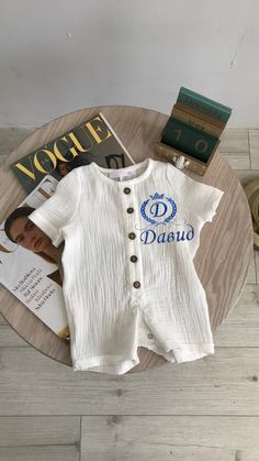 Baby summer romper+muslin baby blanket+baby hat- is a perfect baby boy clothes set!😊 Organic romper from muslin is a very comfortable bodysuit for child,and it can be a very cute gift for kid's 1st birthay, or any other holiday. We can embroider the baby's name on the romper! organic baby clothes set made of light, delicate muslin, yakif does not steam and is ideal for the summer season; muslin baby hat perfectly complements the outfit; blanket is a perfect gift for newborn christening; If you White Summer Onesie For Baptism, White Onesie For Baptism In Summer, White Onesie For Summer Gift, White Onesie As Summer Gift, Customizable Short Sleeve Onesie For Summer, Summer Gift White Onesie, Personalized Cotton Onesie For Summer, White Onesie With Letter Print For Summer, White Letter Print Onesie For Summer