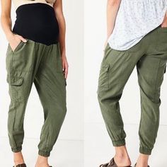 Sonoma Goods For Life Brand Maternity Pants Cargo Pockets Army Green Color With Black Band Super Soft, Silky Material Size Large Over-The-Belly Band Euc- Never Worn, Only Washed Jumpsuits Women, Army Green Color, Pants Cargo, Maternity Pants, Belly Band, Belly Bands, For Life, Army Green, Jumpsuits For Women