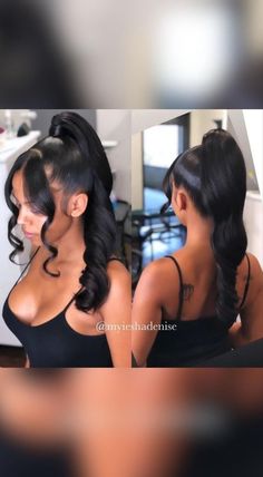 Watch this Idea Pin by @phonchetv · Black Girl Ponytail Hairstyles - Ponytails for Black Women - Girl Ponytail Hairstyles, Ponytails For Black Women, Natural Hair Straight, Prom Hairstyles Medium, Up Dos For Prom, Updo Wedding