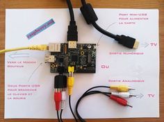 the electronic components are connected to wires and plugged into their respective connectors on top of a piece of paper