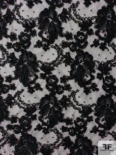 This black floral double-scalloped corded lace designer fashion fabric is extremely elegant and high quality. SKU: 12270 Content: Polyester Color: Black Width: 52 inches This fabric is a last cut and no longer in production. Once sold out, we are unable to get more. Corded Lace, Black Laces, Fashion Fabric, Black Design, Lace Fabric, Black Floral, Pink And Green, Designer Fashion, Floral Prints