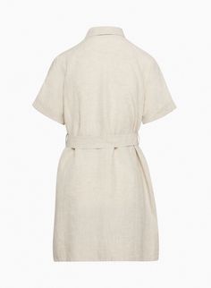 ELETA LINEN MINI DRESS | Aritzia Chic Short Sleeve Linen Mini Dress, Fitted Linen Button-up Shirt Dress, Workwear A-line Linen Mini Dress, Beige Button-up Linen Dress, Linen Button-up Dress With Placket, Statement Bag, Linen Shirt Dress, Linen Mini Dress, Organic Linens